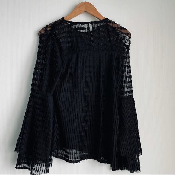 Moon River black sheer mesh textured bell sleeve top - Picture 7 of 7